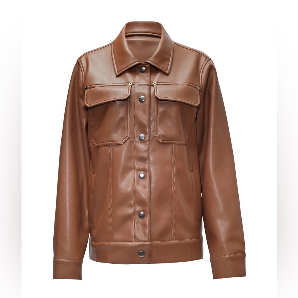 NWT Jules Kae Audriana Vegan Faux Leather Jacket Brown Sz XS